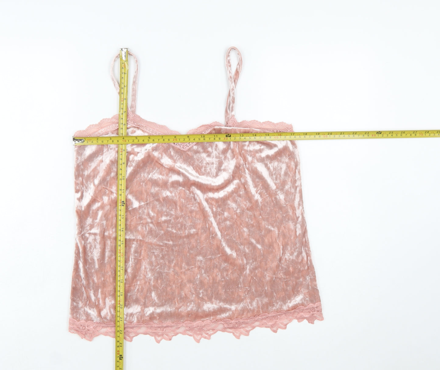 Cupio Women Pink Velvet Lace Trim Camisole Tank Top L
