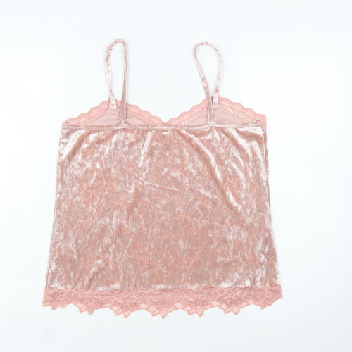 Cupio Women Pink Velvet Lace Trim Camisole Tank Top L