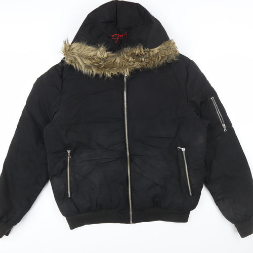 Couture Men’s Black Faux Fur Hooded Bomber Jacket Size L