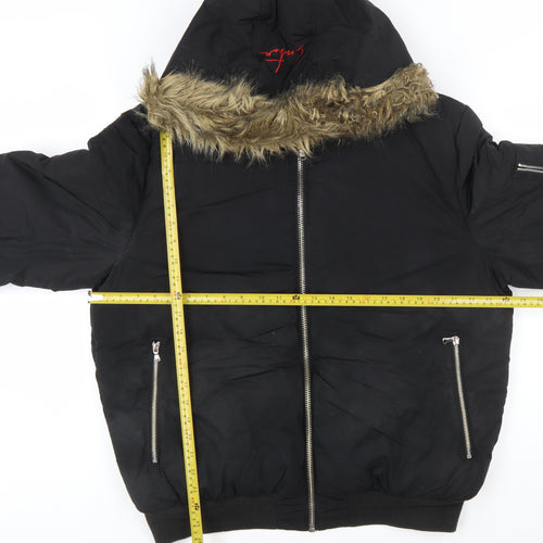 Couture Men’s Black Faux Fur Hooded Bomber Jacket Size L