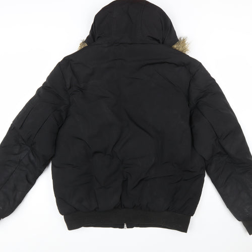 Couture Men’s Black Faux Fur Hooded Bomber Jacket Size L