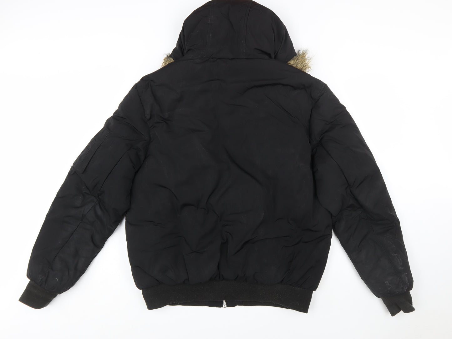 Couture Men’s Black Faux Fur Hooded Bomber Jacket Size L