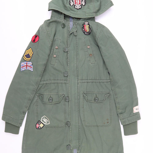 Henleys Womens Green Cotton Long Hooded Parka Coat Size S