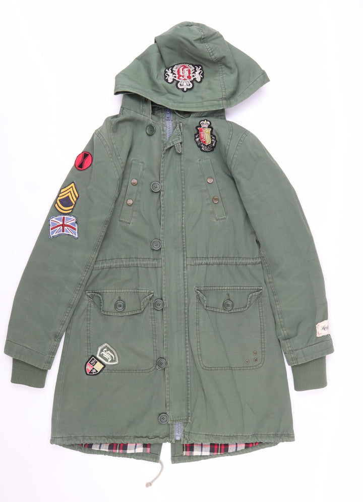 Henleys Womens Green Cotton Long Hooded Parka Coat Size S