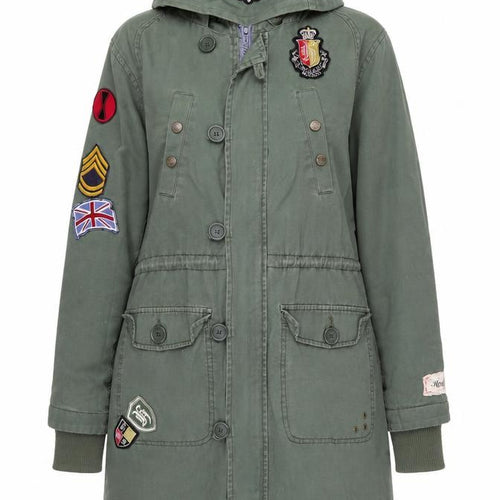 Henleys Womens Green Cotton Long Hooded Parka Coat Size S