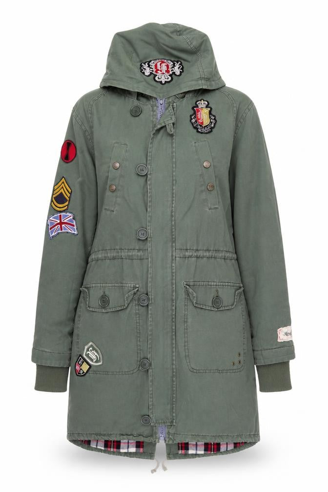 Henleys Womens Green Cotton Long Hooded Parka Coat Size S