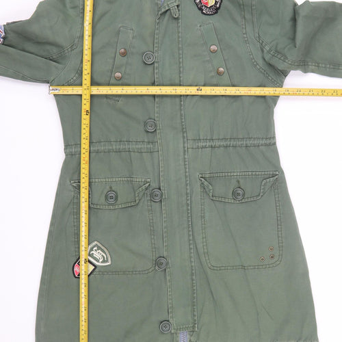 Henleys Womens Green Cotton Long Hooded Parka Coat Size S