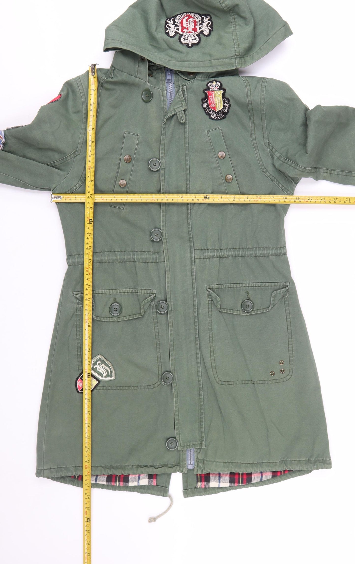 Henleys Womens Green Cotton Long Hooded Parka Coat Size S