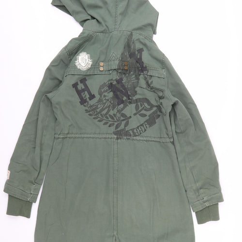 Henleys Womens Green Cotton Long Hooded Parka Coat Size S