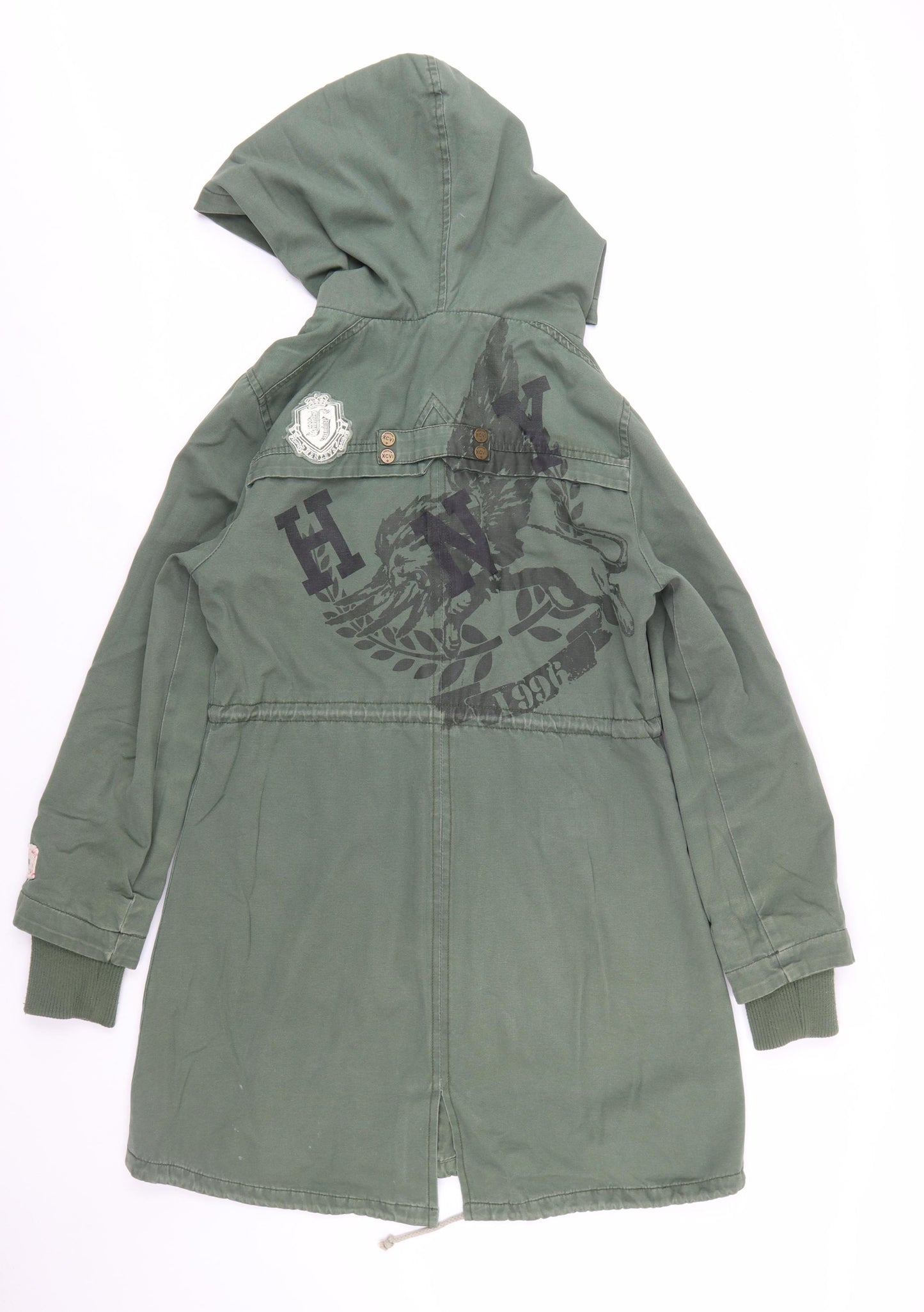 Henleys Womens Green Cotton Long Hooded Parka Coat Size S