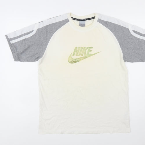Nike Men's Grey and Cream Short Sleeve Crew Neck Graphic T-Shirt L