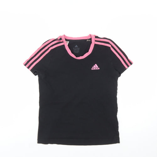 Adidas Girls Black Pink Short Sleeve Cotton Sports T-Shirt 11-12 Years