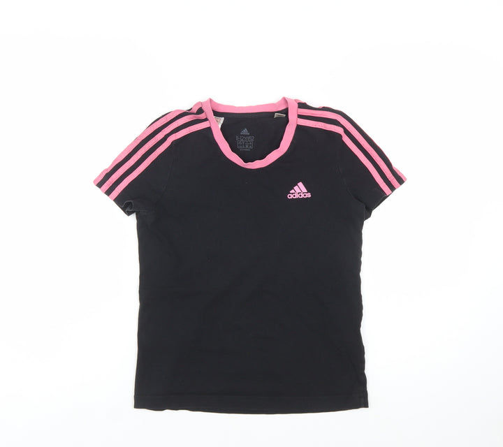 Adidas Girls Black Pink Short Sleeve Cotton Sports T-Shirt 11-12 Years