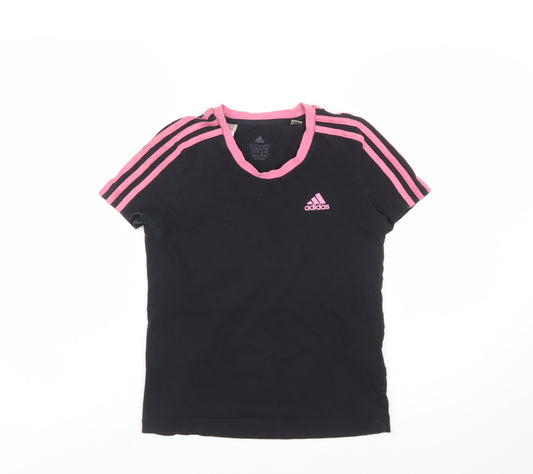 Adidas Girls Black Pink Short Sleeve Cotton Sports T-Shirt 11-12 Years