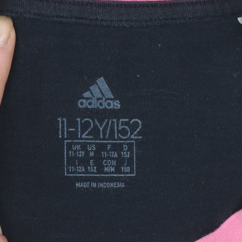 Adidas Girls Black Pink Short Sleeve Cotton Sports T-Shirt 11-12 Years