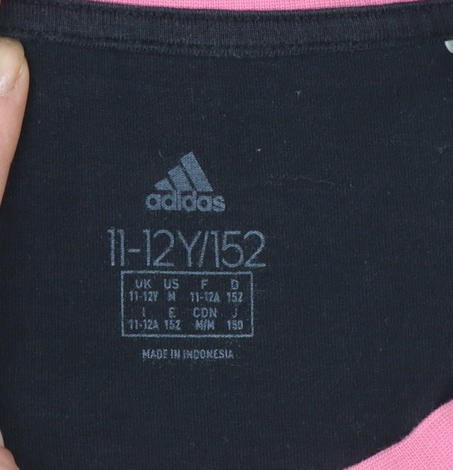 Adidas Girls Black Pink Short Sleeve Cotton Sports T-Shirt 11-12 Years