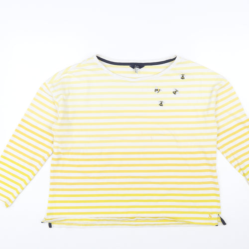 Joules Women Yellow Striped Long Sleeve Bee T-Shirt UK 12