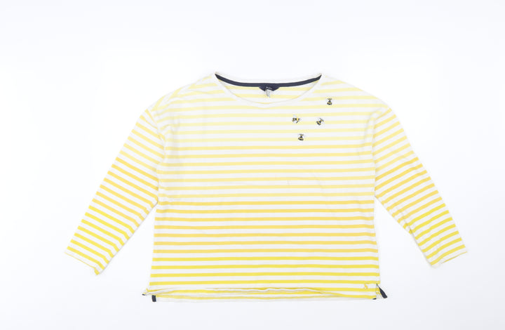 Joules Women Yellow Striped Long Sleeve Bee T-Shirt UK 12