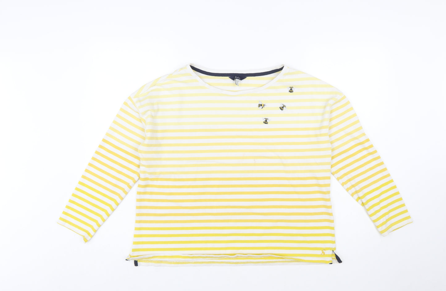 Joules Women Yellow Striped Long Sleeve Bee T-Shirt UK 12