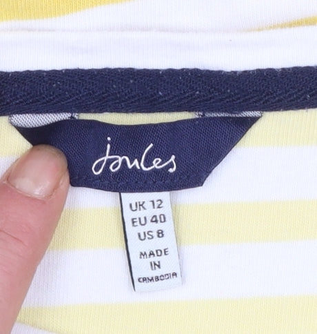 Joules Women Yellow Striped Long Sleeve Bee T-Shirt UK 12