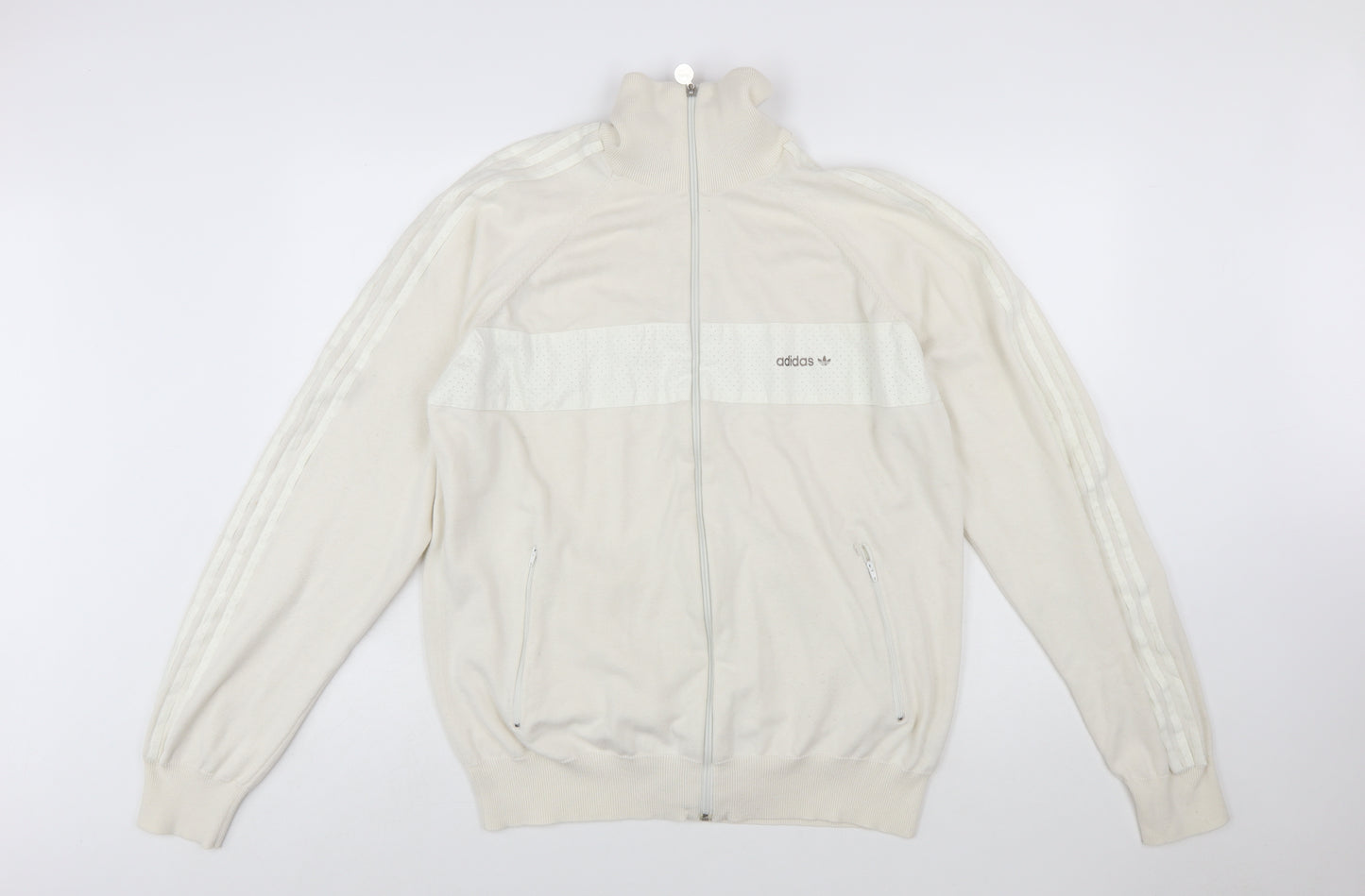 Adidas Men’s Ivory XL Full Zip High Neck Knit Jumper