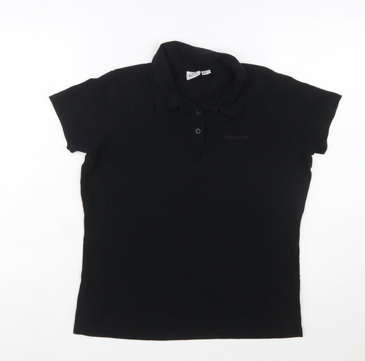 LA Gear Womens Black Polo Shirt Size 12 Short Sleeve Cotton Stretch