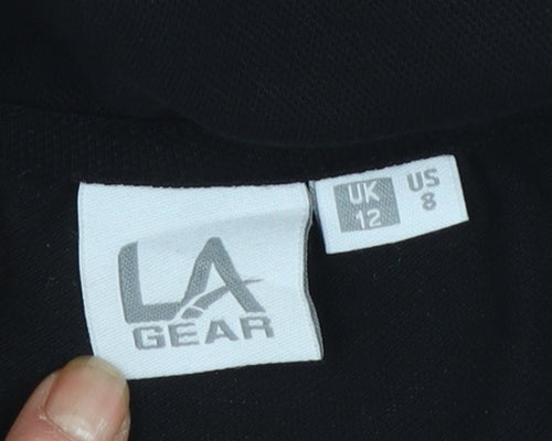 LA Gear Womens Black Polo Shirt Size 12 Short Sleeve Cotton Stretch