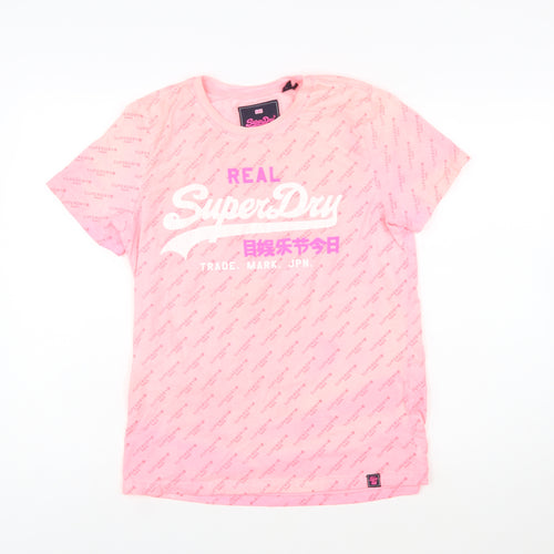 Superdry Womens Pink Crew Neck Logo T-Shirt Size 12