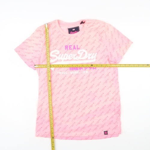 Superdry Womens Pink Crew Neck Logo T-Shirt Size 12