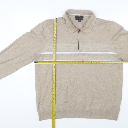 Marks and Spencer Men’s Beige Cotton 1/2 Zip Collared Jumper XL