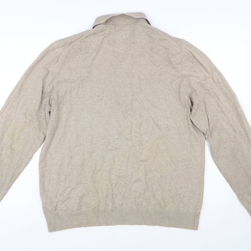 Marks and Spencer Men’s Beige Cotton 1/2 Zip Collared Jumper XL