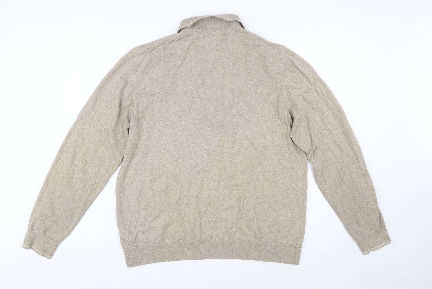Marks and Spencer Men’s Beige Cotton 1/2 Zip Collared Jumper XL