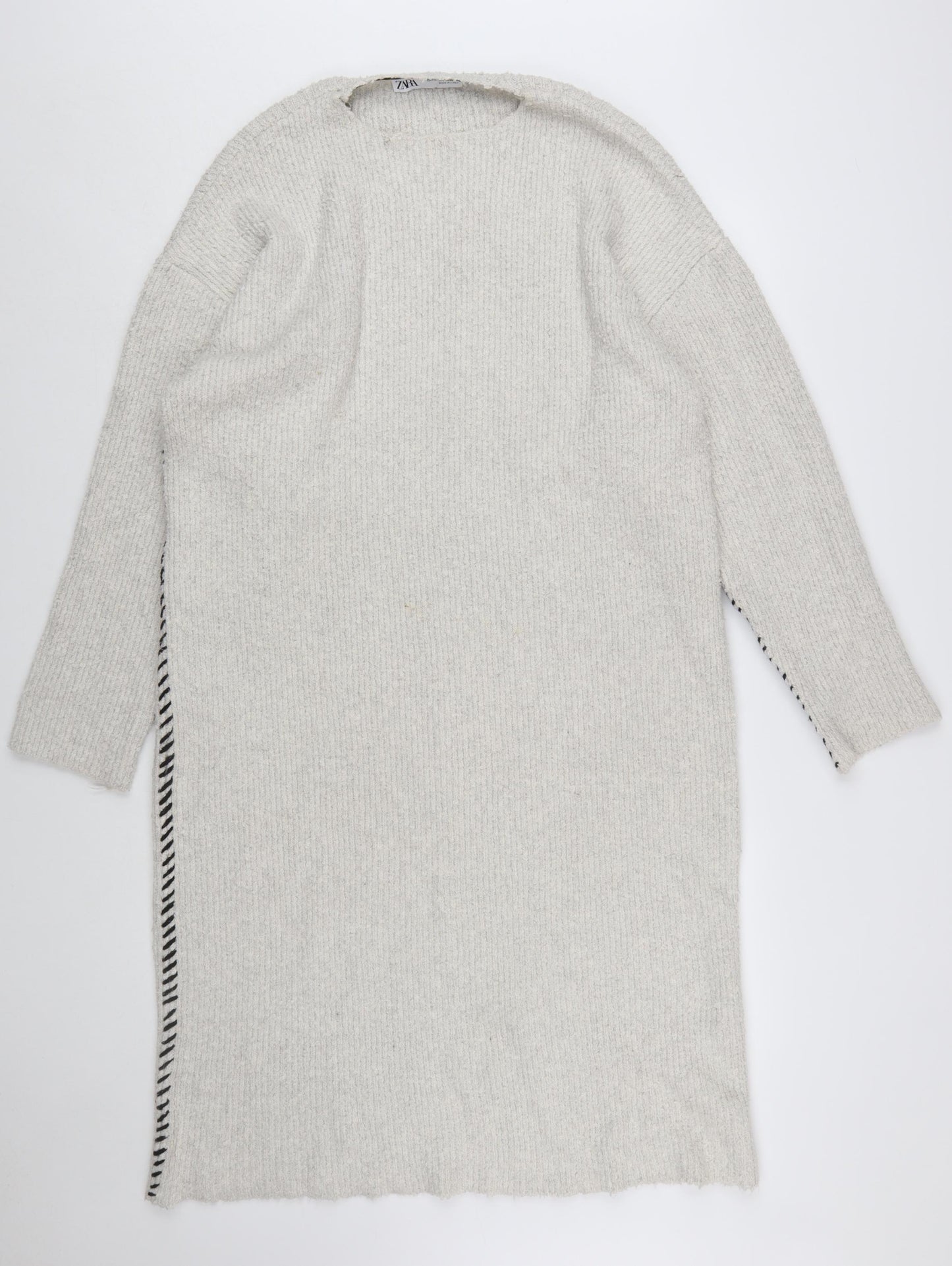 Zara Women Beige Knit Jumper Dress Size S Crew Neck Long Sleeve