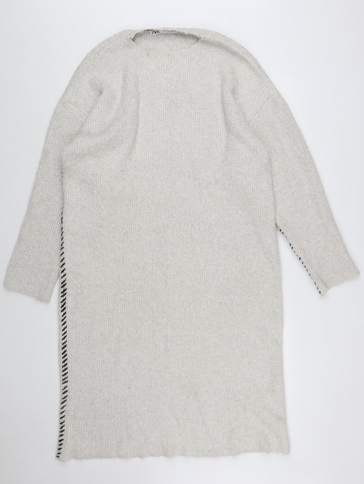Zara Women Beige Knit Jumper Dress Size S Crew Neck Long Sleeve