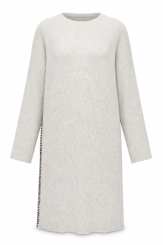 Front view of Zara Women Beige Knit Jumper Dress, size S, Crew Neck Long Sleeve