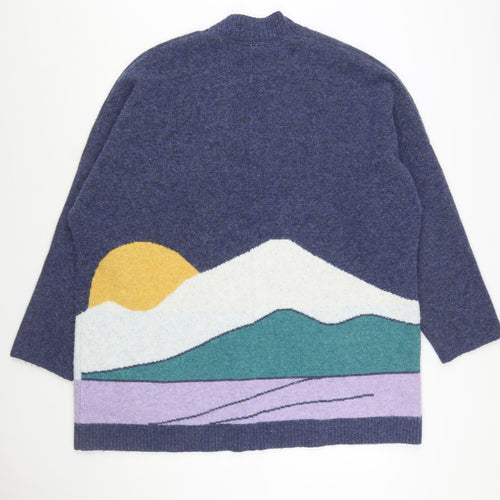 Passenger Women’s Blue Cardigan XXL Wool Blend Mountain Print