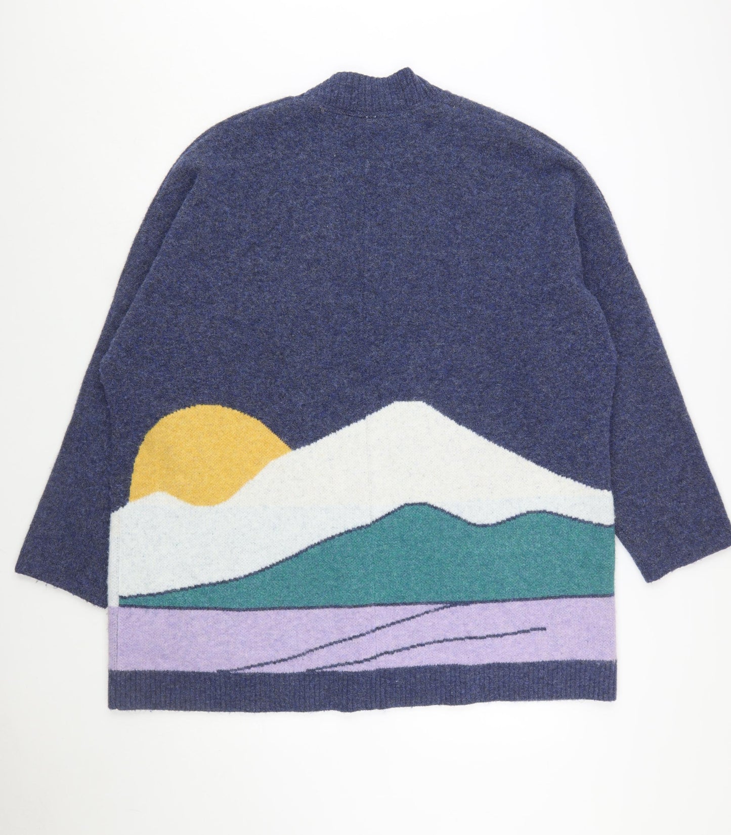 Passenger Women’s Blue Cardigan XXL Wool Blend Mountain Print