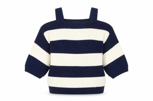 Front view of Marks & Spencer Women's Blue Striped Cotton jumper, size L