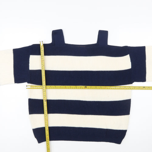 Marks and Spencer Women's Blue Striped Cotton Pullover Jumper Size L