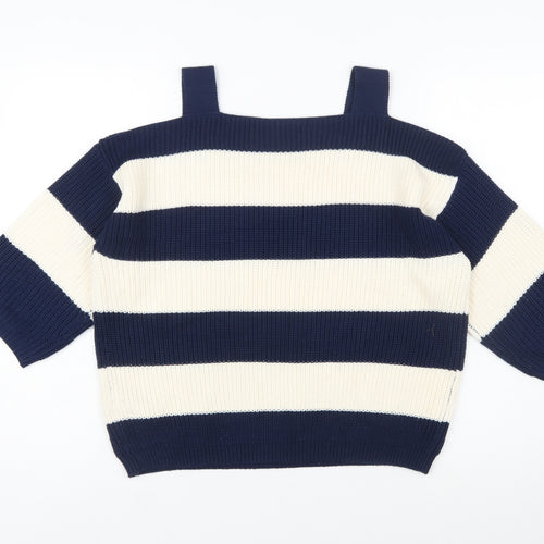Marks and Spencer Women's Blue Striped Cotton Pullover Jumper Size L