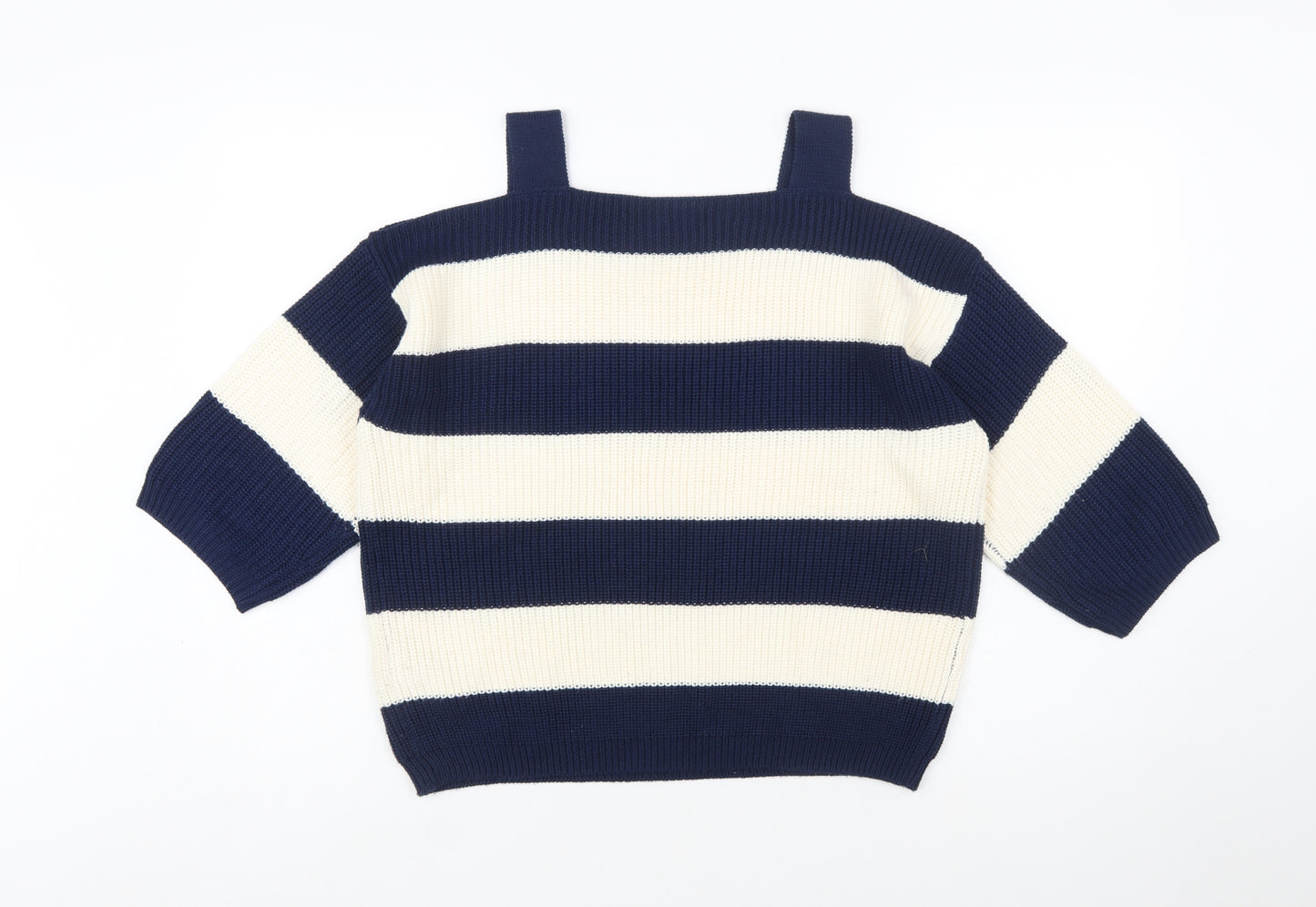 Marks and Spencer Women's Blue Striped Cotton Pullover Jumper Size L