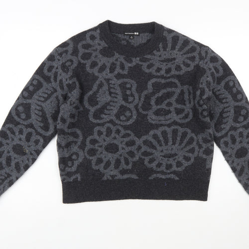 Marimekko x Uniqlo Womens Grey Wool Flower Knit Jumper Size M