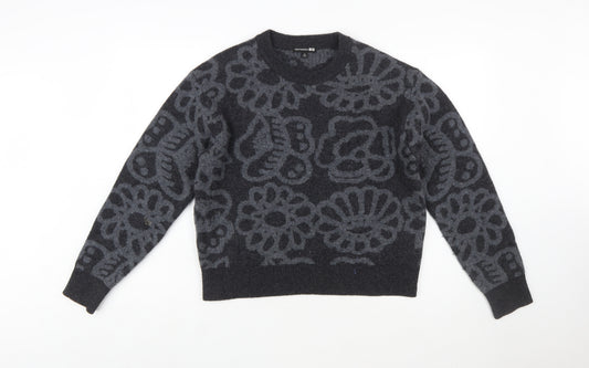 Marimekko x Uniqlo Womens Grey Wool Flower Knit Jumper Size M