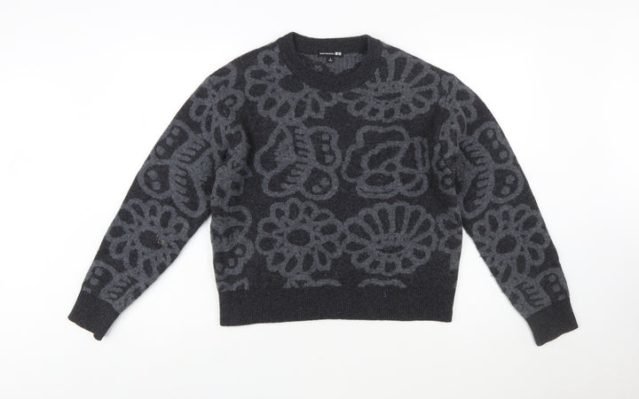 Marimekko x Uniqlo Womens Grey Wool Flower Knit Jumper Size M