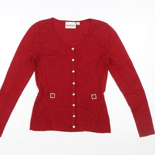 Kaleidoscope Women’s Red Knit Cardigan Size 10 with Jewel Buttons