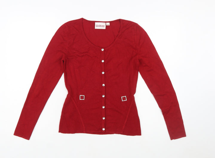Kaleidoscope Women’s Red Knit Cardigan Size 10 with Jewel Buttons
