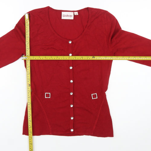 Kaleidoscope Women’s Red Knit Cardigan Size 10 with Jewel Buttons