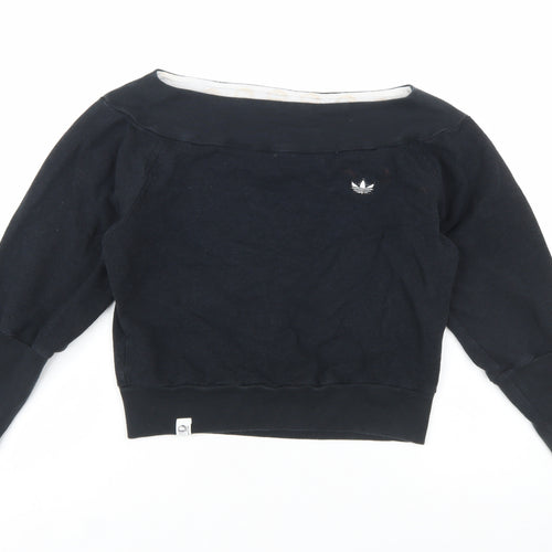 Adidas Womens Black Boat Neck Pullover Sweatshirt Size 10 Bamboo Blend