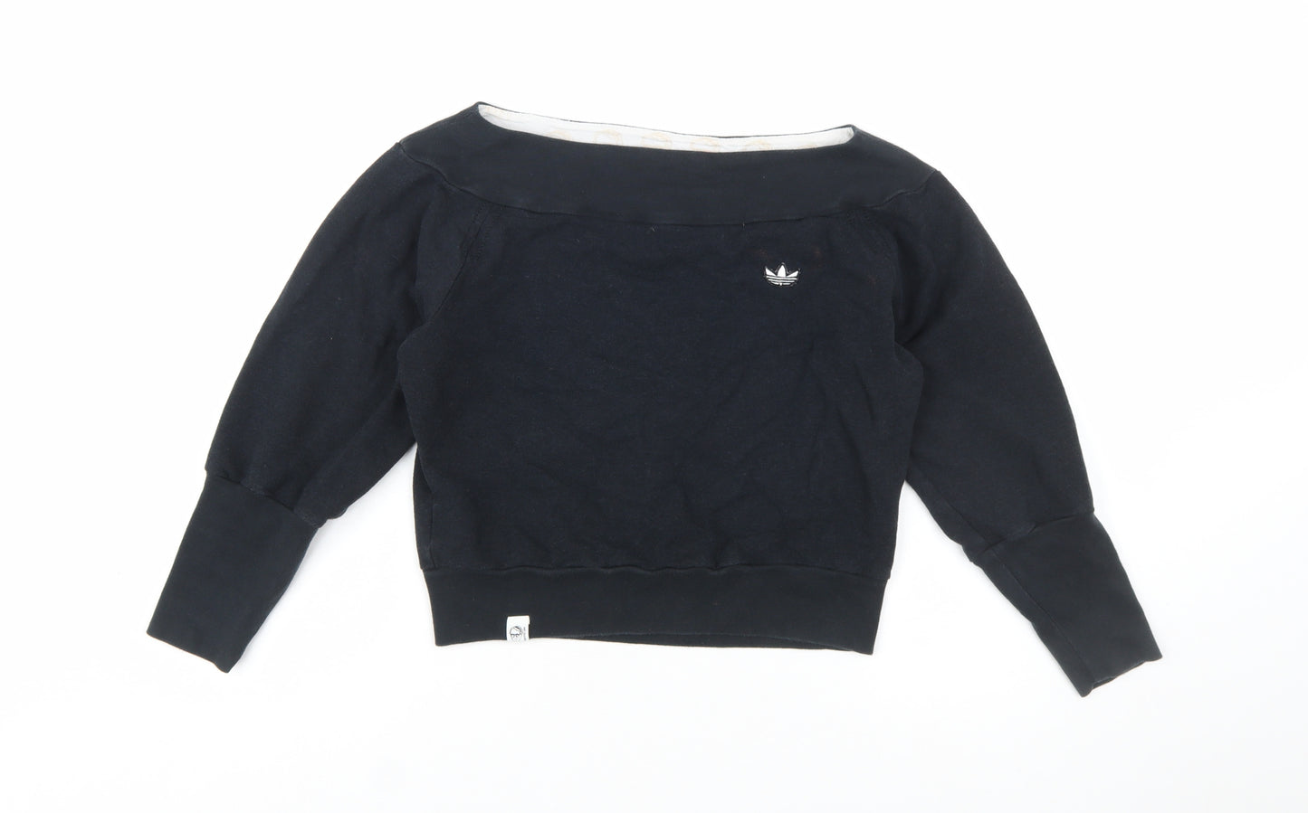 Adidas Womens Black Boat Neck Pullover Sweatshirt Size 10 Bamboo Blend