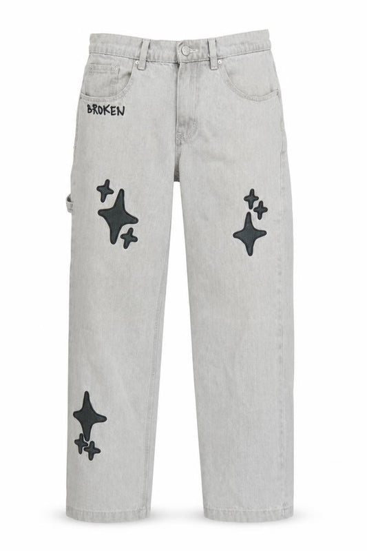 Front view of Broken Planet Market Grey Women's Straight Jeans W30 L30